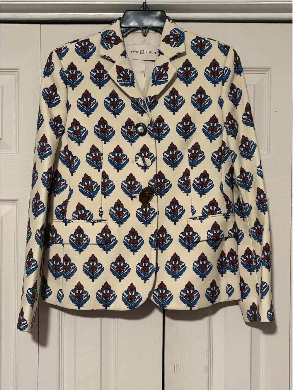 Tory Burch Printed Twill Crepe Blazer Floral Jacket Heritage Prep Grandmillennia